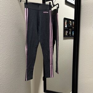 Adidas Kids Charcoal Leggings with Pink Accents